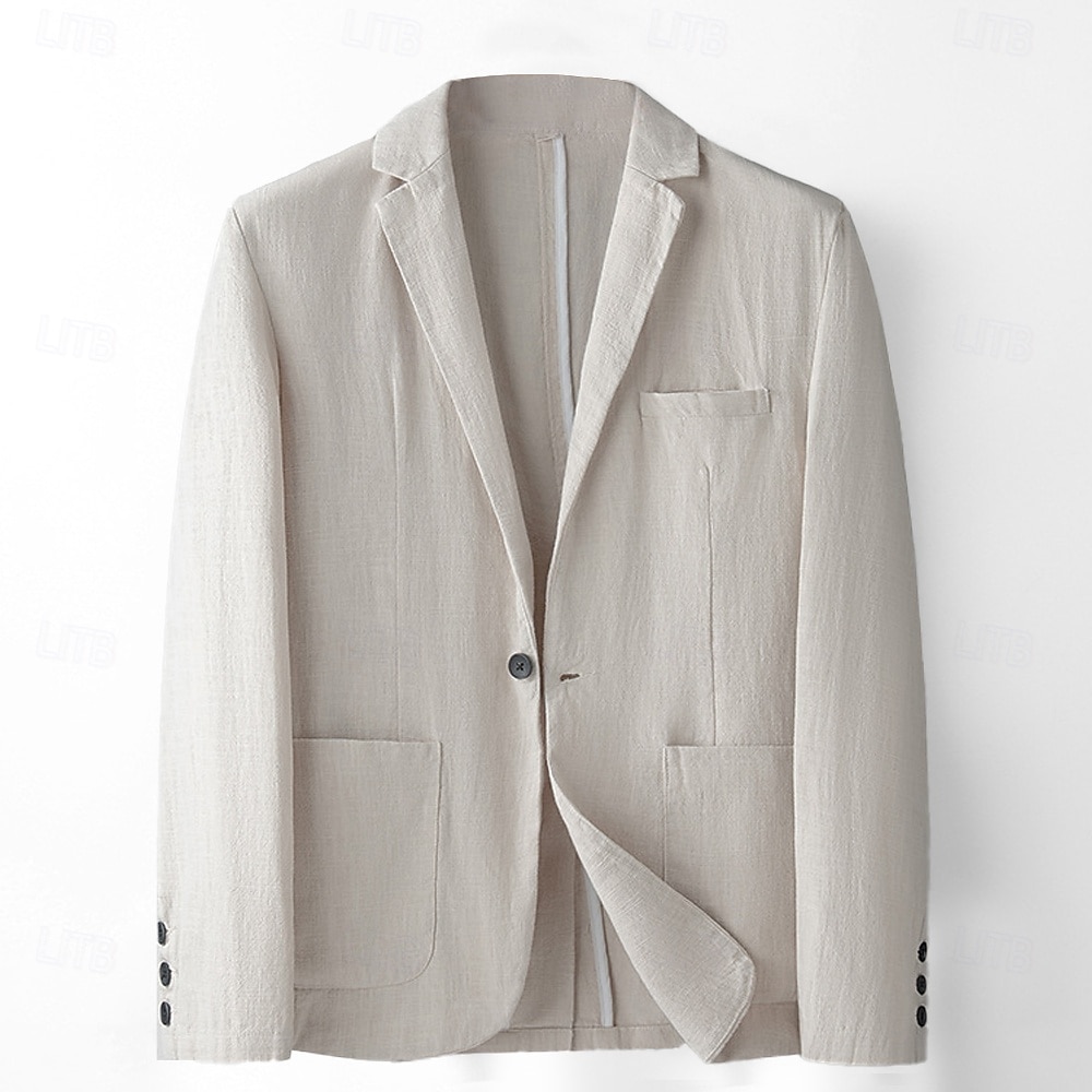 Herre Blazer i lin drakter Bryllup jubileum Feriereise Elegant Nøytral Vår & Vinter Lin i bomull Helfarge Knapper comfy Enkelt Brystet Enn-knapp Blazer Svart Mørkerød Navyblå Grønn 2025 - $49.99 –P2