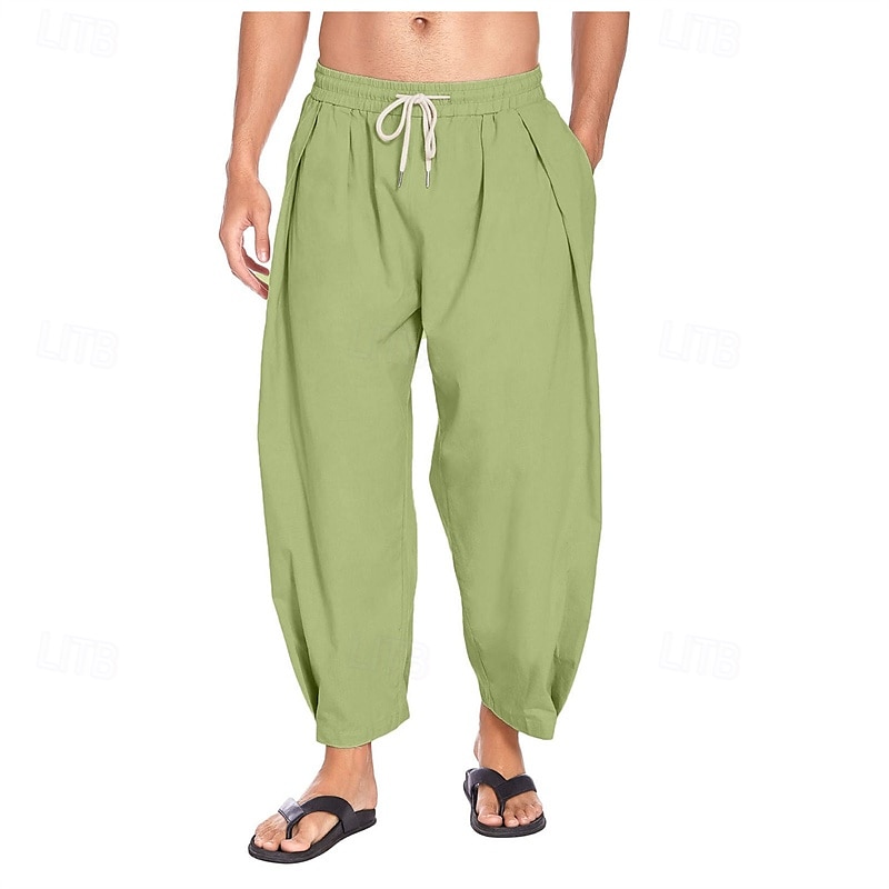 Homens Calças de linho Calça verão Calças de praia Calças Harem Bolsos Com Cordão Cintura elástica Tecido Conforto Respirável Mimolet Férias Diário Feriado Havaiana Boho Azul Céu Preto de 2025 por $18.99 –P19