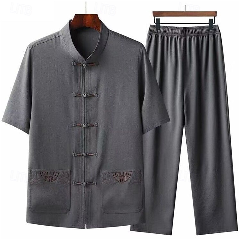 Per uomo Camicia Set Camicia Camicia Estiva Camicia casual Camicia da Spiaggia Camicia con Bottoni Blu marino Manica Corta Semplice Collo alla coreana Abbigliamento casual alla moda Vacanza 2 Pezzi del 2026 a $37.99 –P5