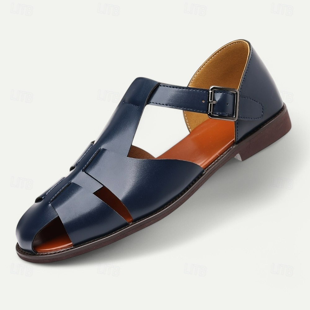 Sandale pentru bărbați din piele artificială maro, cu vârf deschis, cu curea cu cataramă reglabilă, stil casual pentru purtarea de zi cu zi 2025 - HUF 12819 –P8