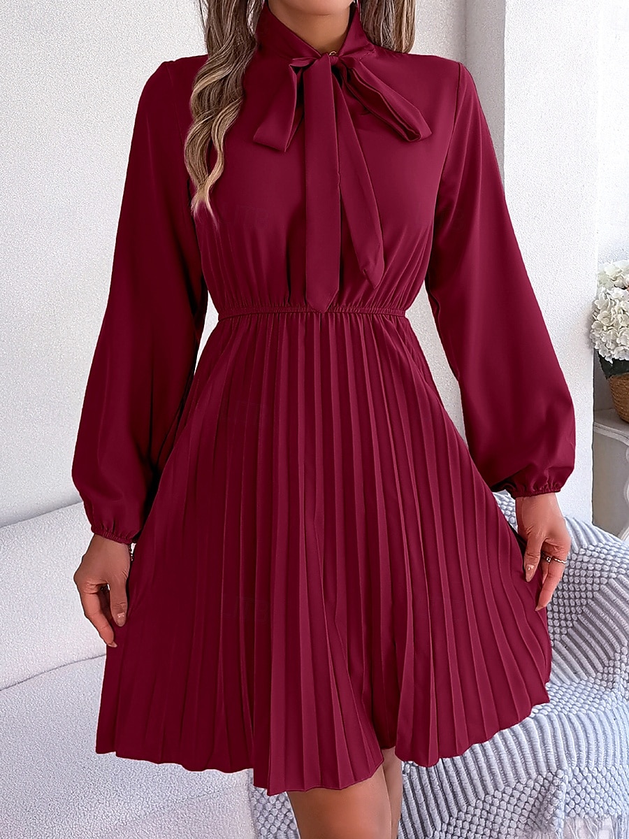 Women's Mini Dress Wrap Dress A Line Dress Solid Color Summer Dress Pleated Dress Party Birthday Vacation Daily Regular Fit Plain Long Sleeve V Neck Black Pink Wine Royal Blue Summer 2025 - $30.99 –P1