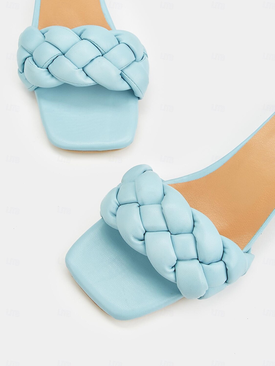 Women's Light Blue Braided Strap Heeled Mules – Trendy Square Toe Summer Sandals 2025 - $26.99 –P4