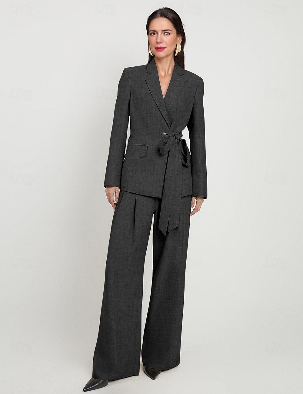 Linstoff Blended Buksedress Mor til Bruden Blazer Sett Elegant Vintage Enkel Notch Krage Gulvlengde Lang Erm med Sløyfer Knapper 2025 - $189.99 –P5