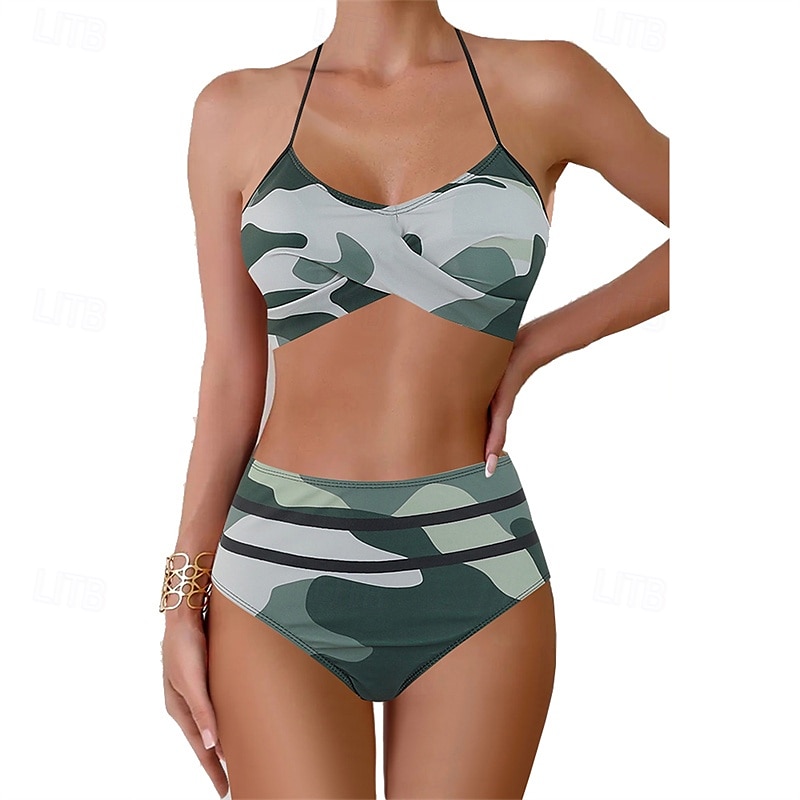 Dam Tankini Tvådelad baddräkt Volang Badkläder Badkläder Blå Guld Andningsfunktion Snabb tork Lättvikt Ärmlös - Simmning Surfing Strand Sommar Vår 2025 - $21.99 –P5