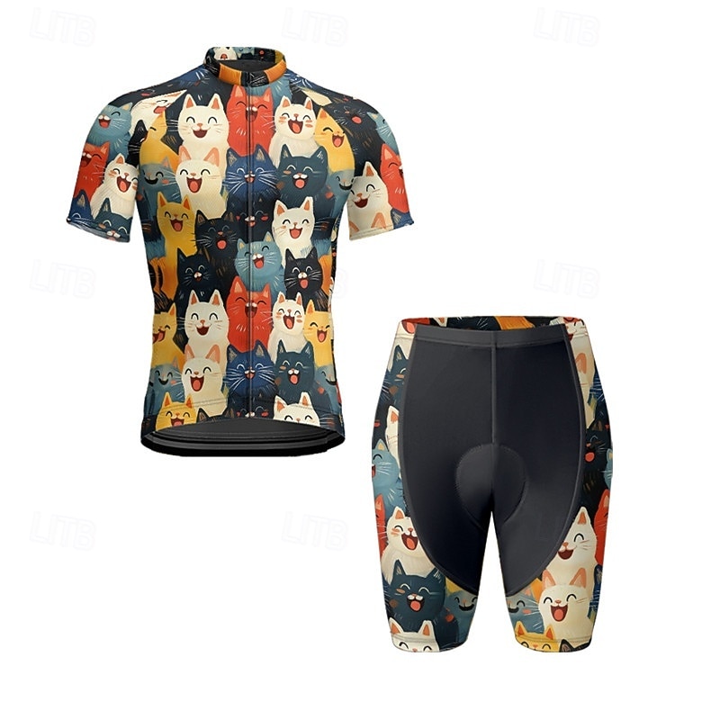 Men's Cycling Jersey with Shorts Short Sleeve Mountain Bike MTB Road Bike Cycling Summer Spring Autumn / Fall Navy Blue Royal Blue Blue Cat Bike Front Zipper Sweat wicking Comfortable Breathable 2026 - $47.99 –P7
