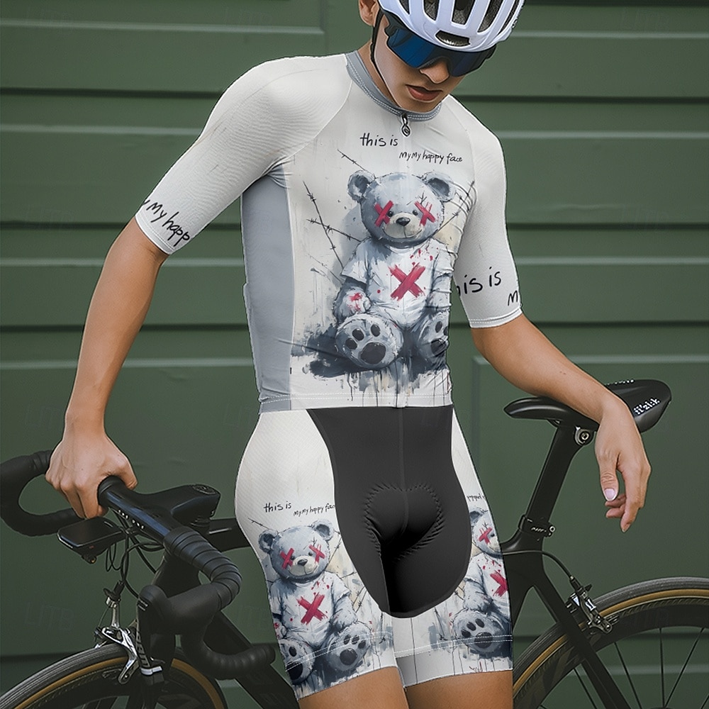 Herr Cykeltröja med shorts Kortärmad Bergscykling Vägcykling Sommar Vår Höst Vit Tecknat Cykel Dragkedja fram Svettavvisande Bekväm Andningsfunktion Elastan sporter Kläder 2026 - $47.99 –P11
