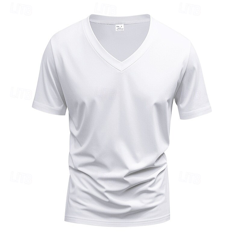 Herren T Shirt T-Shirt V-Ausschnitt T-Shirt Kurzarm V Ausschnitt Ganzjahres Einfach Mode Designer Basic Urlaub Straße Ausgehen Wein Schwarz Weiß Top T-Shirt für Herren 2025 - $12.49 –P2