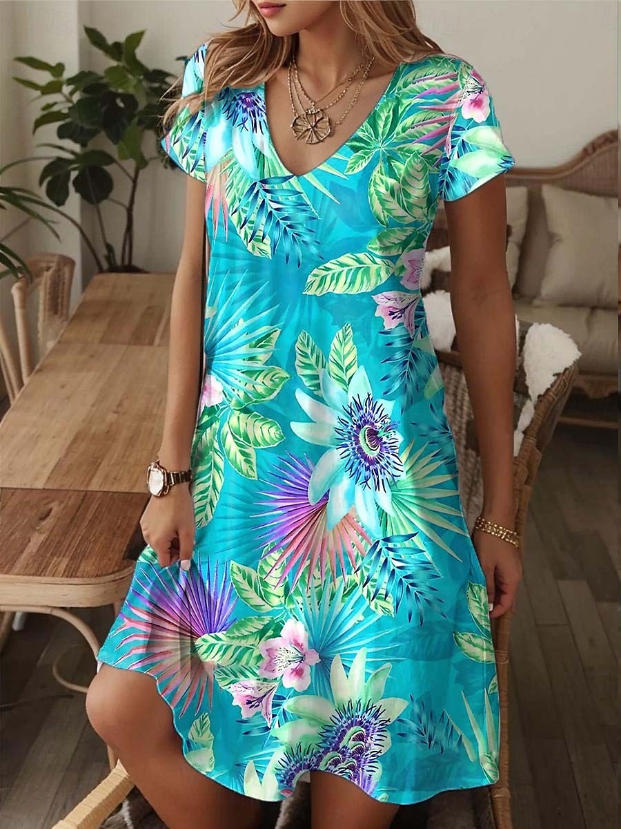 Women's Mini Dress Casual Dress Sundress A Line Dress Summer Dress Elegant Vacation Stylish Vacation Daily Regular Fit Floral Graphic Ditsy Floral Short Sleeve Crew Neck Blue Summer 2025 - $23.99 –P1