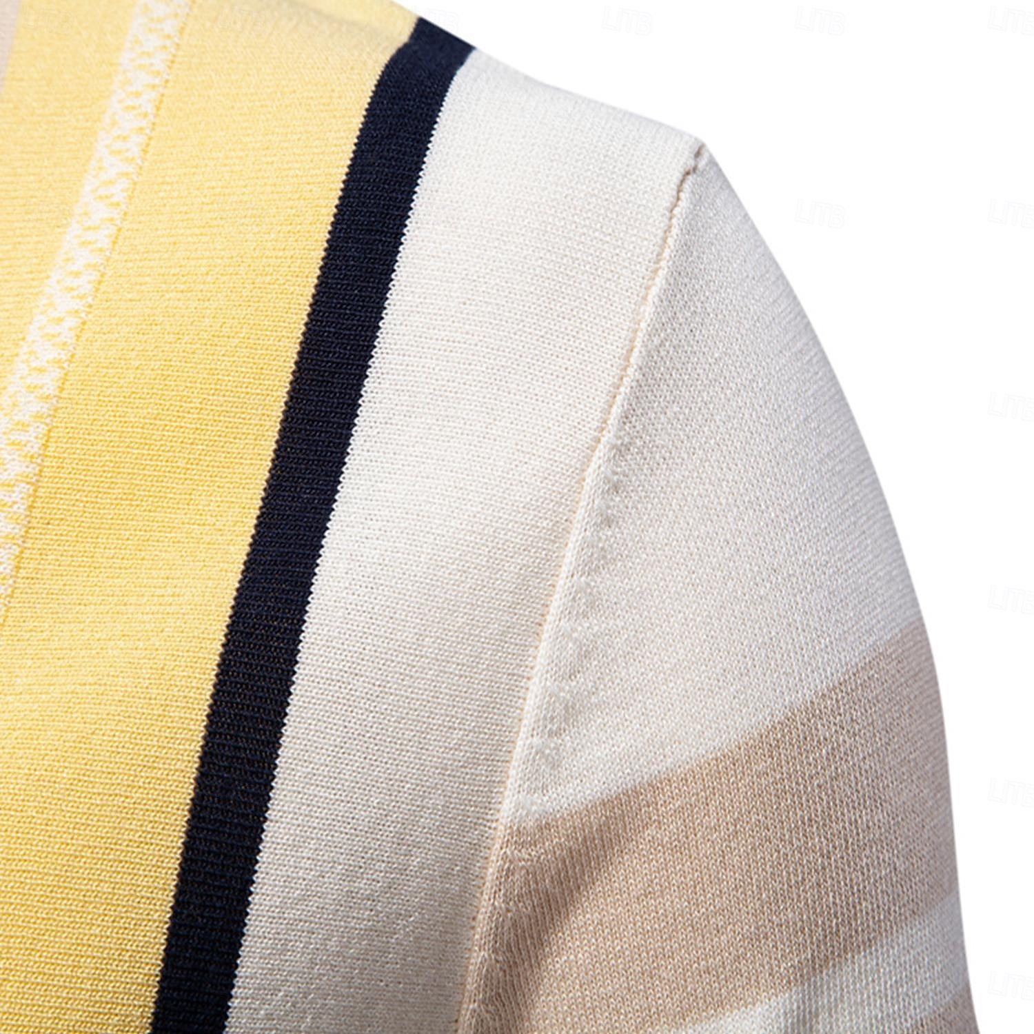 Miesten Polo Neulo poolo Muodollinen Työ Sänkyjen avaus Lyhythihainen Raidoitettu Pystysuuntaiset nauhat Raita-Trim Raita Kevät Beesi Polo 2025 - $27.99 –P5