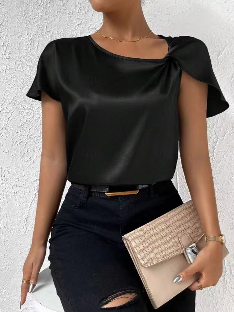 Kvinnes Camisole Tank Top Ensfarget Elegant Stilren Kortermet V U-ring Regular Topper Bryllupsgjest Arbeid Svart Rosa Marineblå Grønn Khaki Sommer Vår 2025 - $19.99 –P17