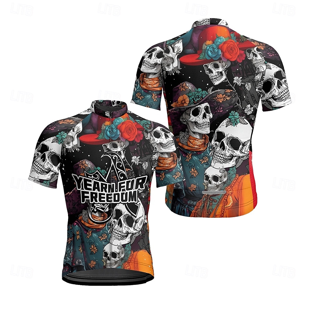 Per uomo Maglia da Ciclismo Teschio Manica Corta Bicicletta Maglietta Maglia con 3 tasche posteriori Mountain Bike MTB Asciugatura Rapida Design Anatomico Assorbente Traspirante Gli sport Nero Viola del 2025 a $25.99 –P7