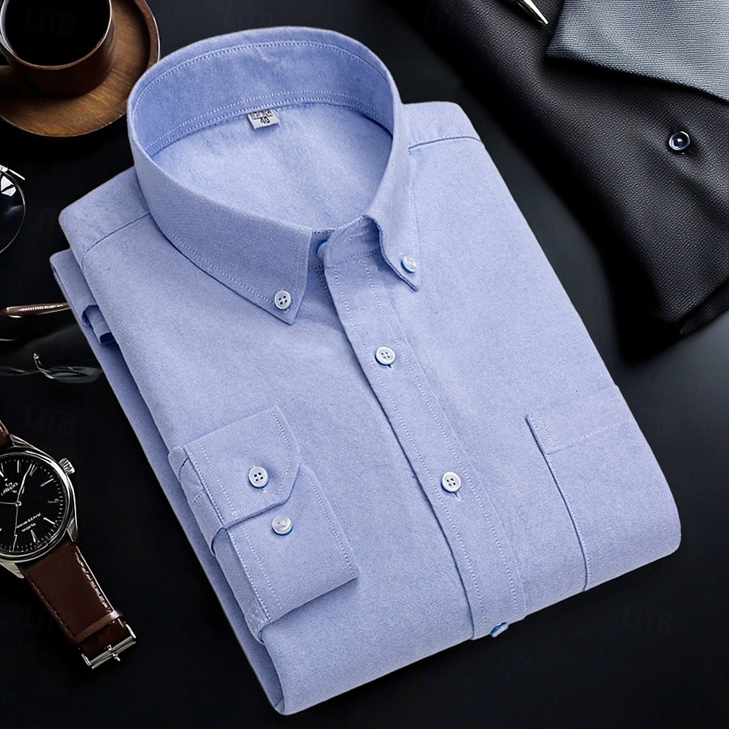 Per uomo Camicie Camicia abbottonata Camicia Oxford Camicia non stirabile Camicia a righe A quadri / A righe / Chevron Matrimonio Ufficio e carriera Blu chiaro Bianco Blu marino Blu reale Manica lunga del 2025 a $32.99 –P9