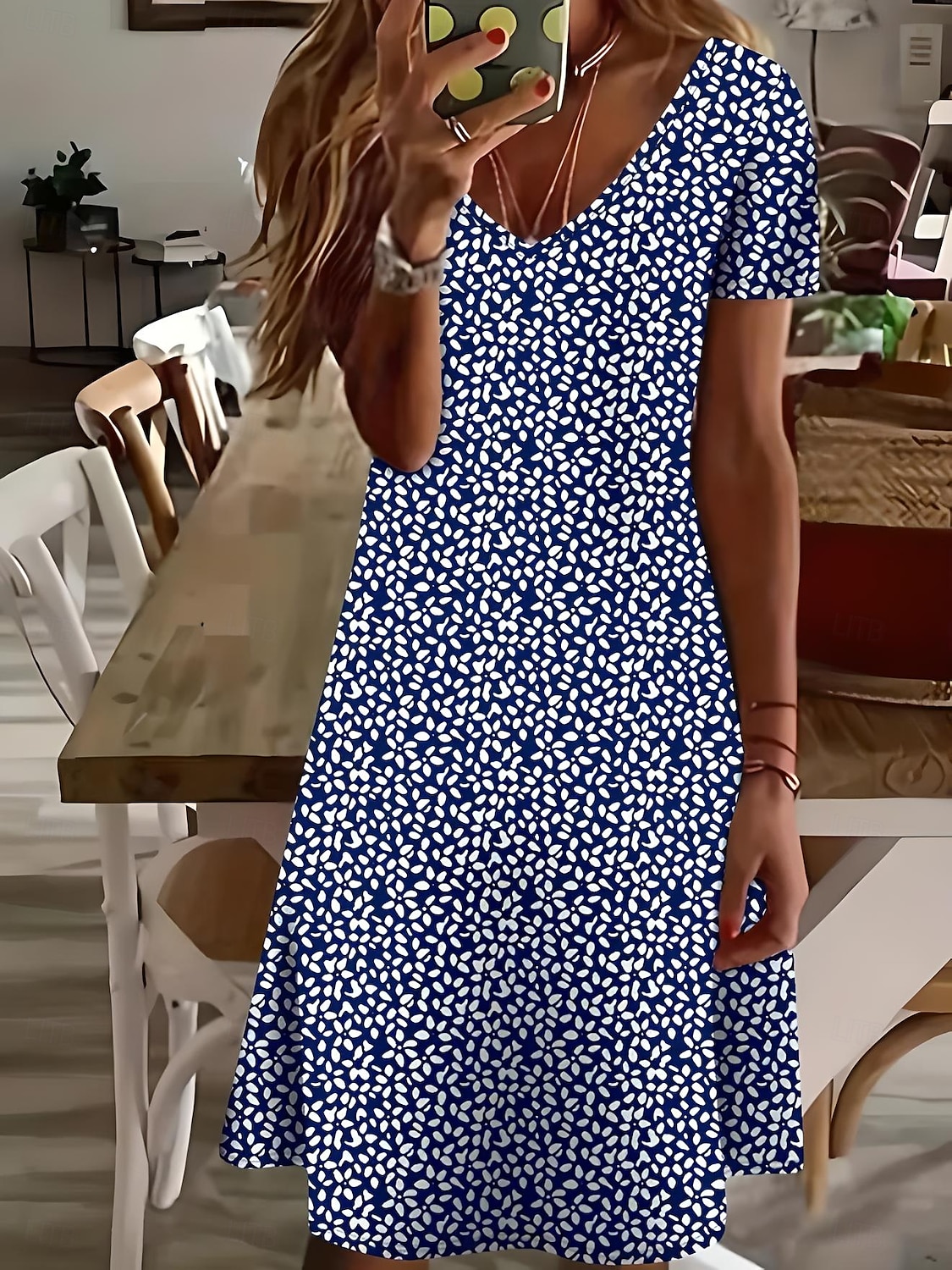 Női Mini Ruha Hétköznapi Ruha Elegáns Stílusos Hétköznapi Üdülés Napi Regular Fit Virágmintás Kis Virágmintás Rövid Ujjú Kerek Nyakú Kék Nyári 2025 - $23.99 –P1
