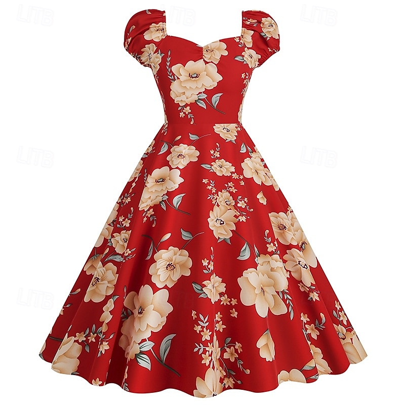 Set 1950s Retro Vintage Rockabilly Tea Length Knee Length Dress Petticoat Tea Dress with Accessories Floral Fit & Flare Swing Fancy Dress Women's Christmas Carnival New Year Revival Tea Party Adults' 2026 - $51.99 –P4
