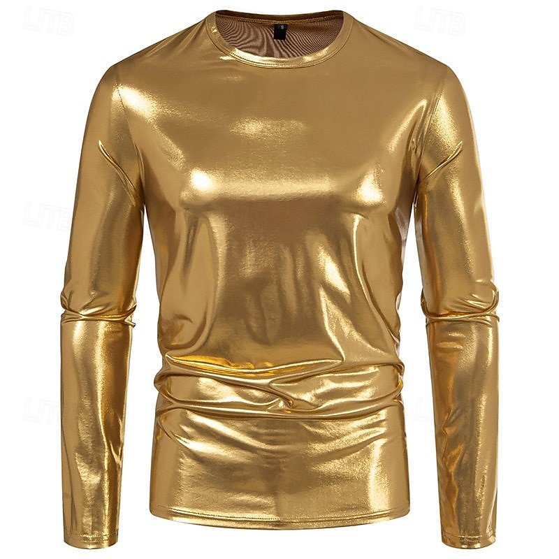 Men's Tee Tee Top Long Sleeve Shirt Long Sleeve Crew Neck Spring &  Fall Plain Fashion Designer Shiny Metallic Vacation Street Going out Silver Green Red Top Tee for Men 2025 - $21.99 –P8