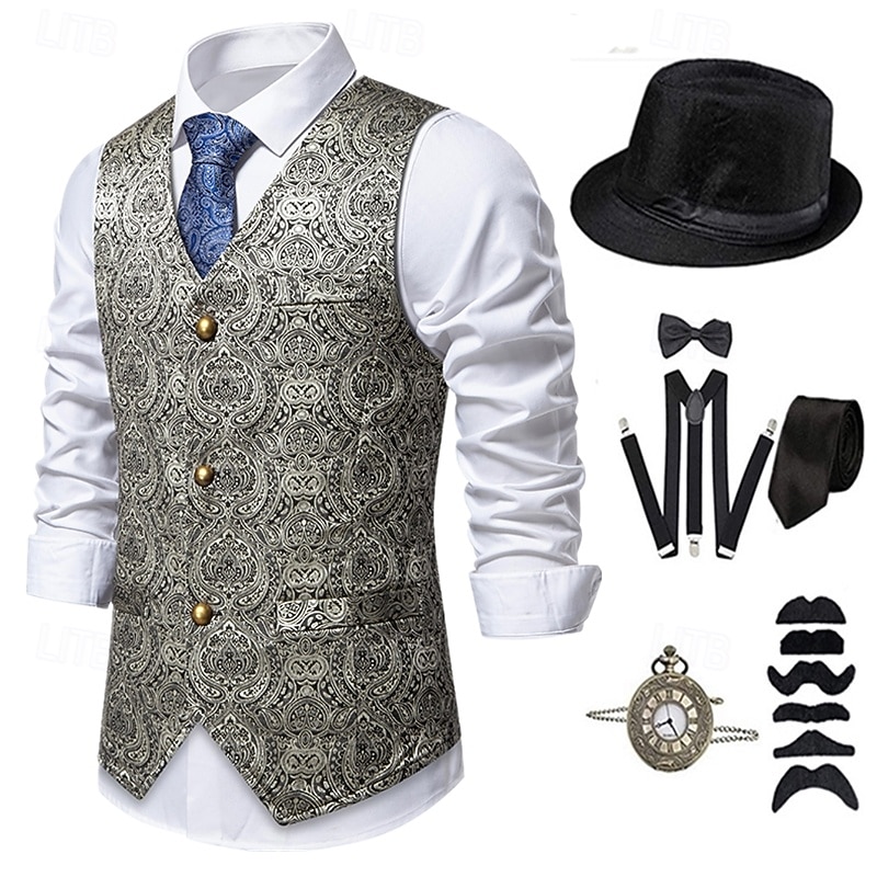 Anni 1920 Ispirato al vintage Il grande Gatsby Costume da festa Mascherata Set di accessori Senza maniche Stampa Senza colletto Costume Per uomo Halloween Festa & Sera Casual Quotidiano Cravatta del 2026 a $51.99 –P11