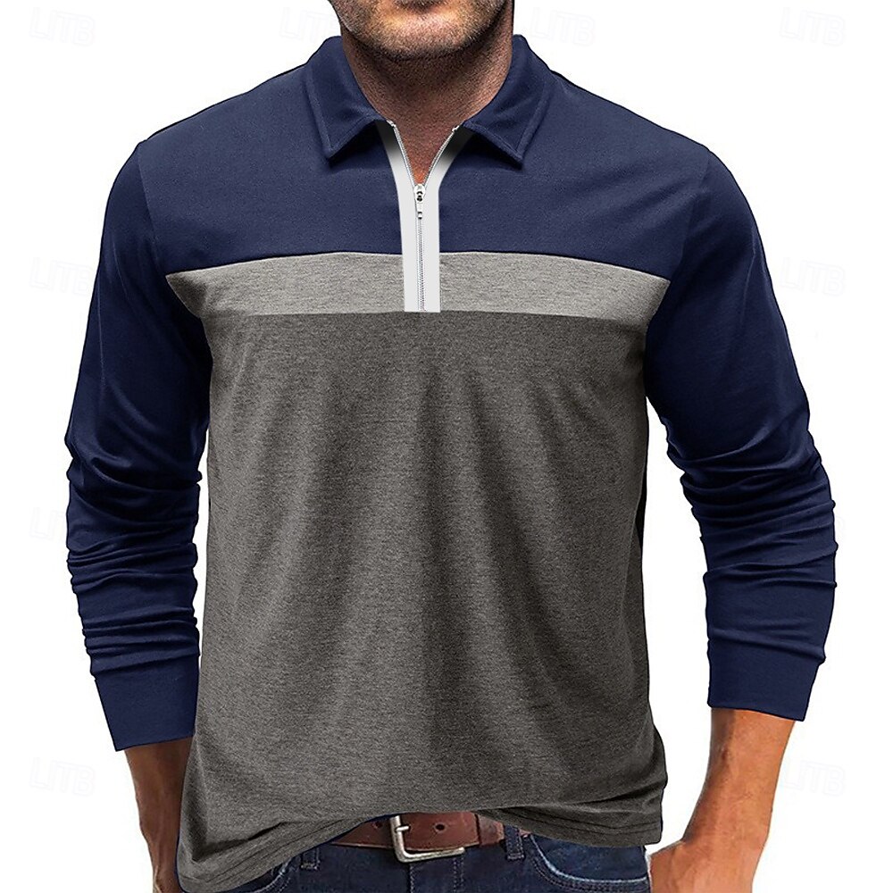 Men's Color Block Rugby Polo Long Sleeve Polo Shirts Quarter Zip Fashion 3D Print Modern Daily Holiday Going out Patchwork Spring & Fall White Wine Navy Blue 2025 - $23.99 –P5