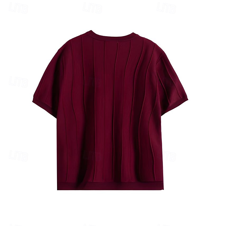 Men's T Shirt Short Sleeve Crew Neck Summer Spring Vertical Stripes Knitwear Elegant Vacation Knitting School Vacation Home Dark Red Black White Top Tee for Men 2025 - $27.99 –P12