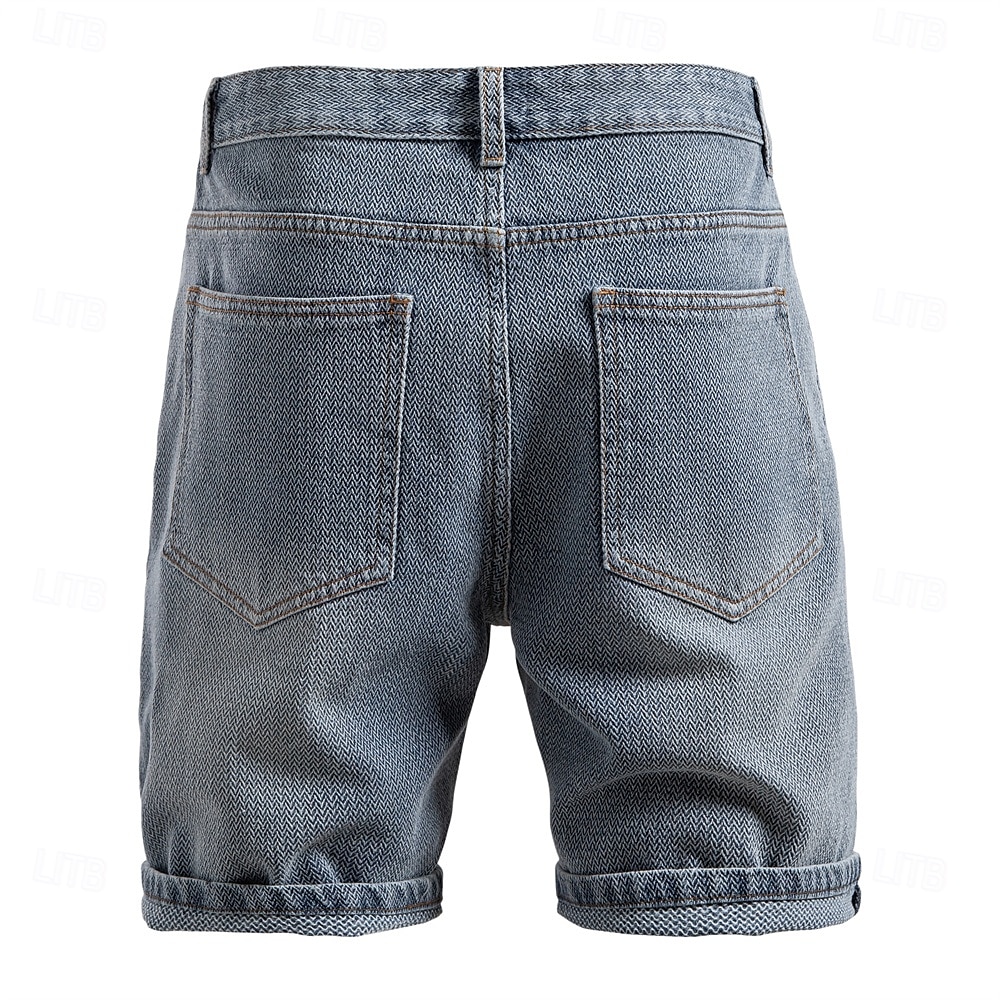 Herre Jeans Dongerishorts Knapper Lomme Gradert Knelengde utendørs Feriereise Avslappet Ferie Årgang Blå Grå Mikroelastisk 2025 - $20.99 –P7