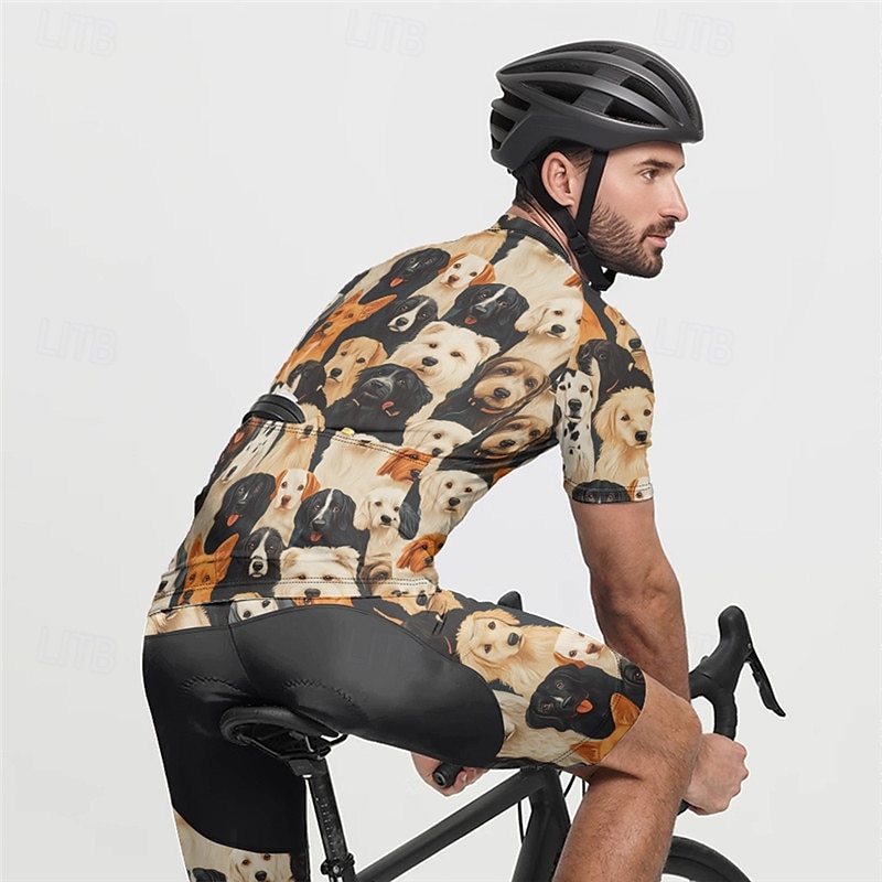 Men's Cycling Jersey with Shorts Dog Short Sleeve Bike Clothing Suit with 3 Rear Pockets Mountain Bike MTB Road Bike Cycling Front Zipper Sweat wicking Comfortable Breathable Sports Black Yellow Dark 2025 - $47.99 –P18