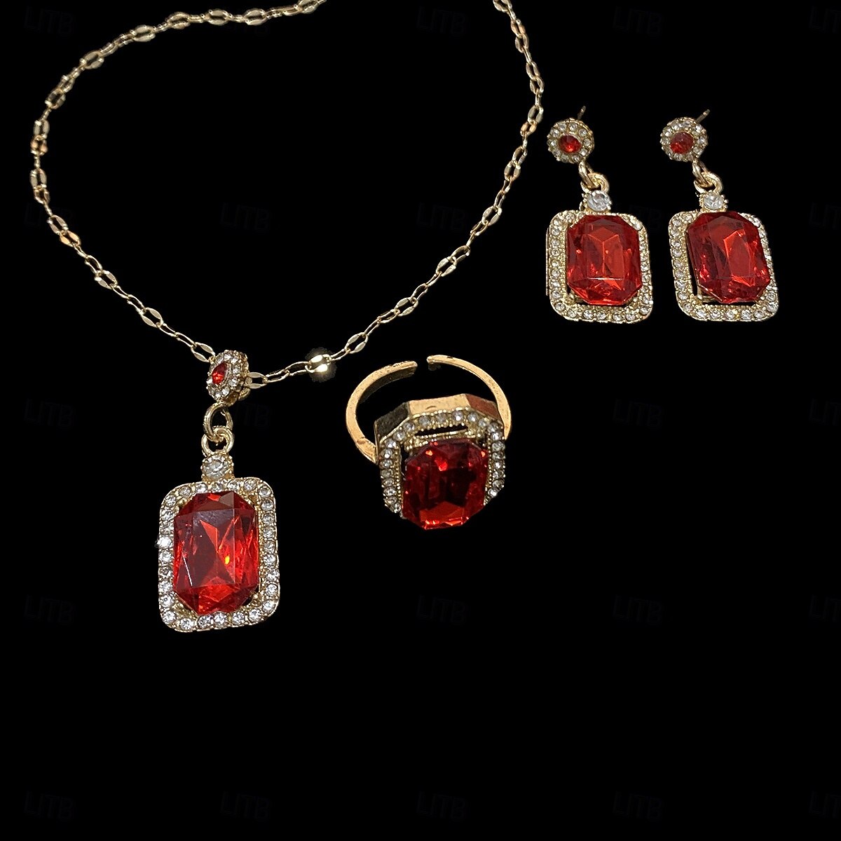 Conjuntos de joyas para novias, 1 juego de anillos de aleación de diamantes de imitación, pendientes, collar, conjunto de joyas elegantes de moda para mujer para bodas, ocasiones especiales, 2025 - $13.99 -P4