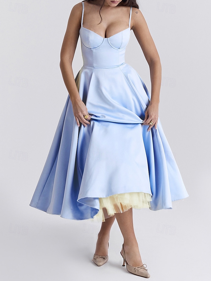 Retro Vintage 1950s Midi Dress Flare Dress Spaghetti Strap Corset Solid Color A-Line Women's Masquerade Wedding Vacation Tea Party Adults' Dress 2025 - $36.99 –P6
