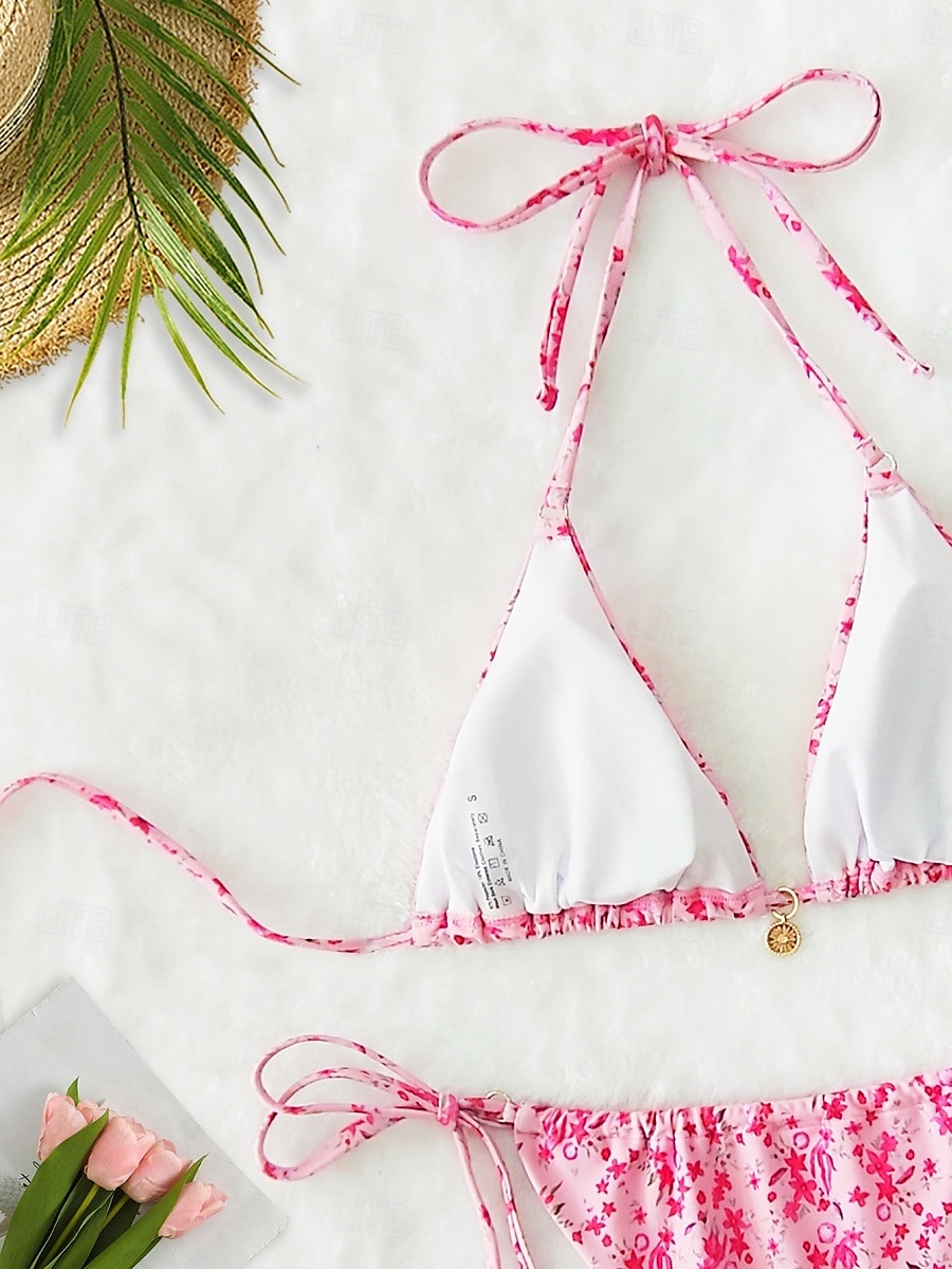 Dam Badkläder Bikini 2 st G-string Baddräkt Öppen rygg Smal Semester Standkläder Blommig V-hals Ärmlös Baddräkter 2025 - $22.99 –P6