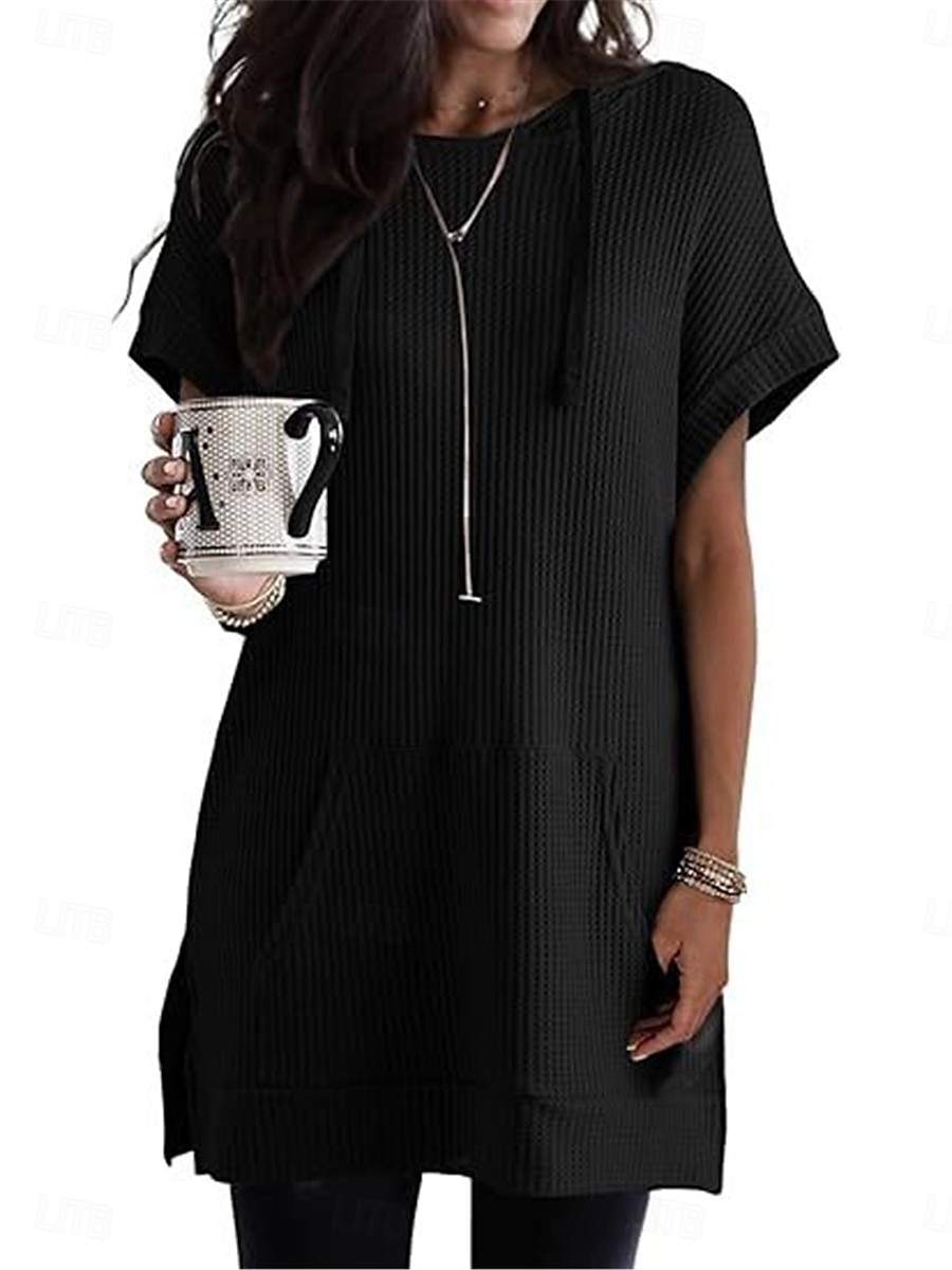 Women's Mini Dress Hoodie Dress Casual Dress Basic Casual Vacation Daily Regular Fit Plain Half Sleeve Hooded Black White Blue Fuchsia Summer 2025 - $33.99 –P4