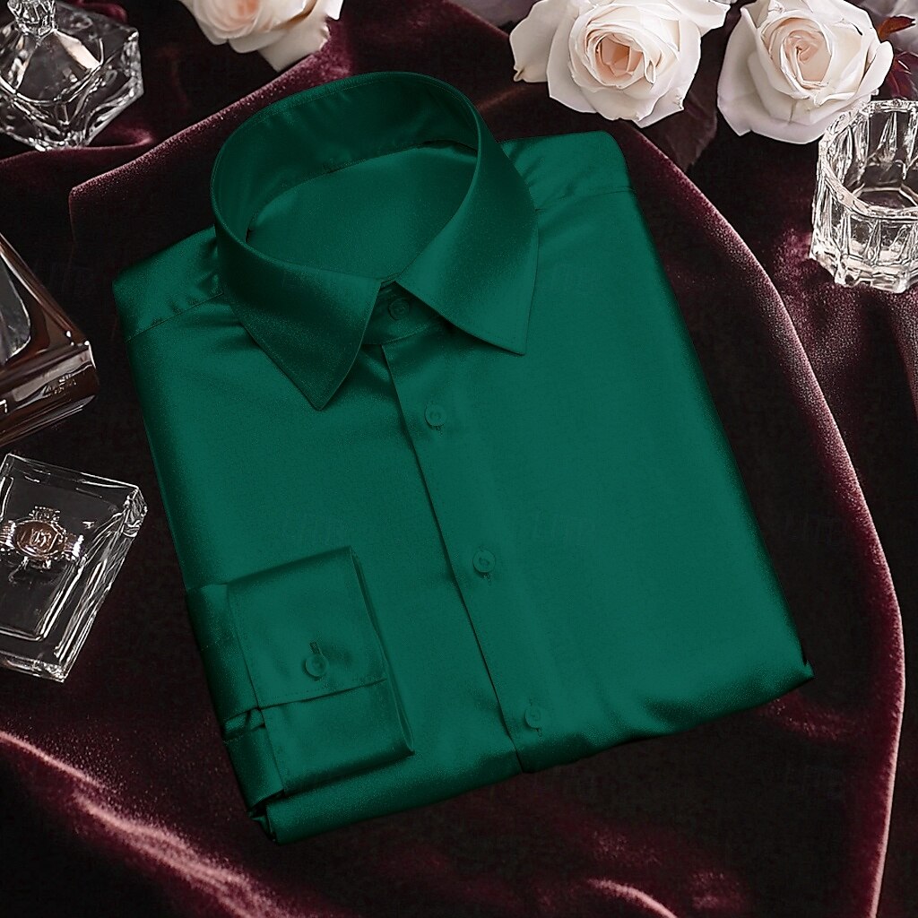 Homens Camisa Social Blusa de cetim Camisa casual camisa de botão Tecido Casamento Férias Preto Branco Vinho Azul Marinha Manga Longa Lapela Primavera & Outono Roupa de 2026 por $26.99 –P8