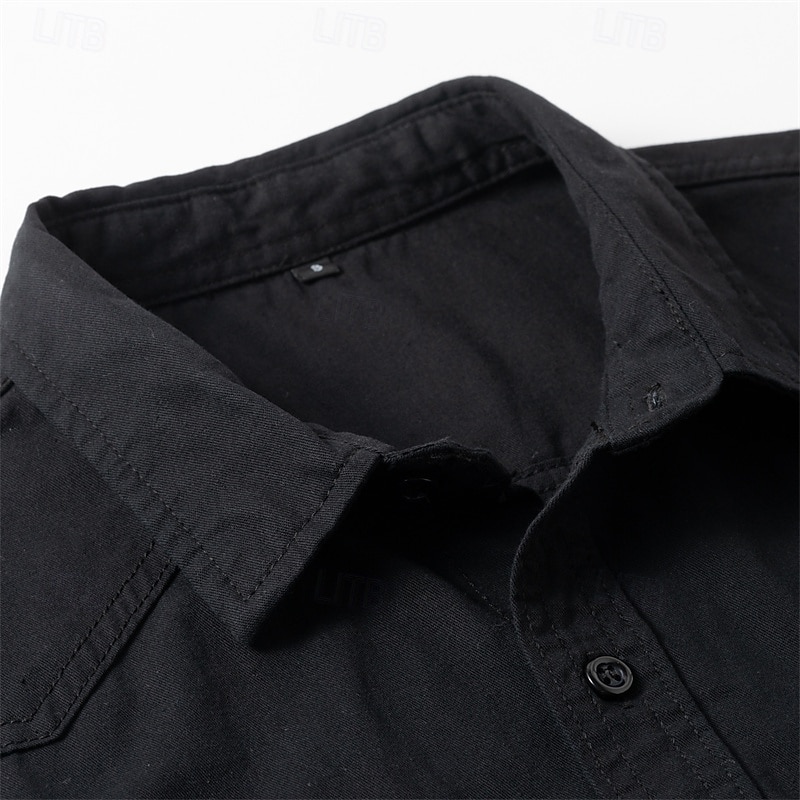 Herren Hemd Sommerhemd Lässiges Hemd Knopfhemd Schwarz Kaki Armeegrün Grau Langarm Glatt Kargen Urlaub Festtage Tasche Bekleidung Polyester Modisch Brautkleider schlicht Komfortabel 2025 - $35.99 –P7