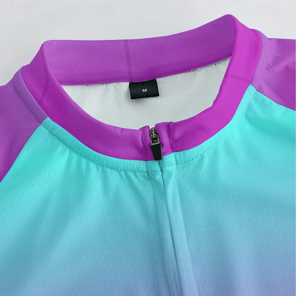 Homme Maillot Velo Cyclisme Manche Courte Cyclisme Tee-shirt Maillot avec 3 poches arrière VTT Vélo tout terrain Respirable Séchage rapide Conception anatomique Mèche Bleu Violet Vert Dégradé Des de 2025 ? $20.79 –P20
