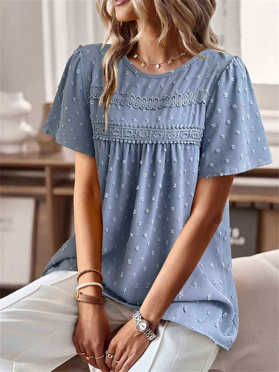 Dámské Košile Halenka Pevná barva stylové Na běžné nošení Krátký rukáv Tričkový Běžné topy Práce Denní Dovolená Šalvějová zeleň Černá Bílá Světlá růžová Rubínově červená Léto Jaro 2025 - $24.99 –P29