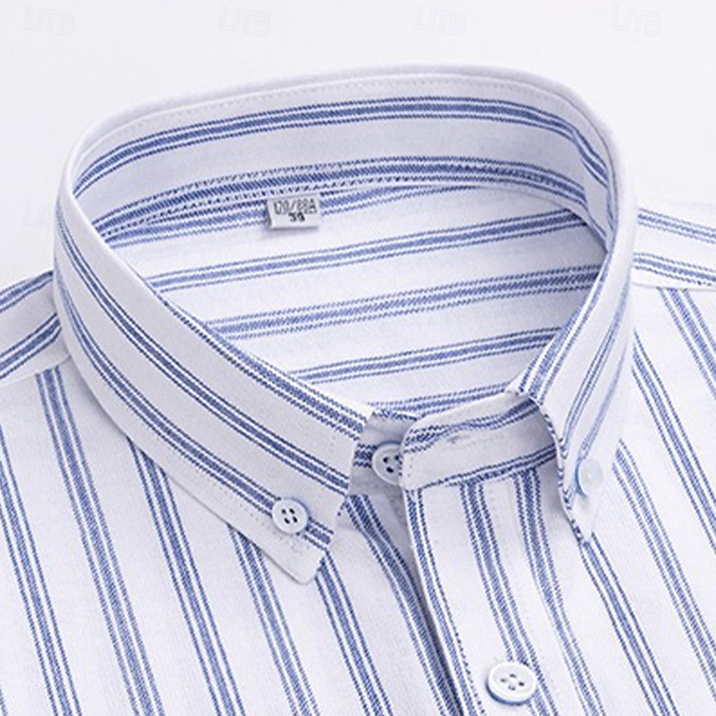 Per uomo Camicie Camicia abbottonata Camicia Oxford Camicia non stirabile Camicia a righe A quadri / A righe / Chevron Matrimonio Ufficio e carriera Blu chiaro Bianco Blu marino Blu reale Manica lunga del 2025 a $32.99 –P3