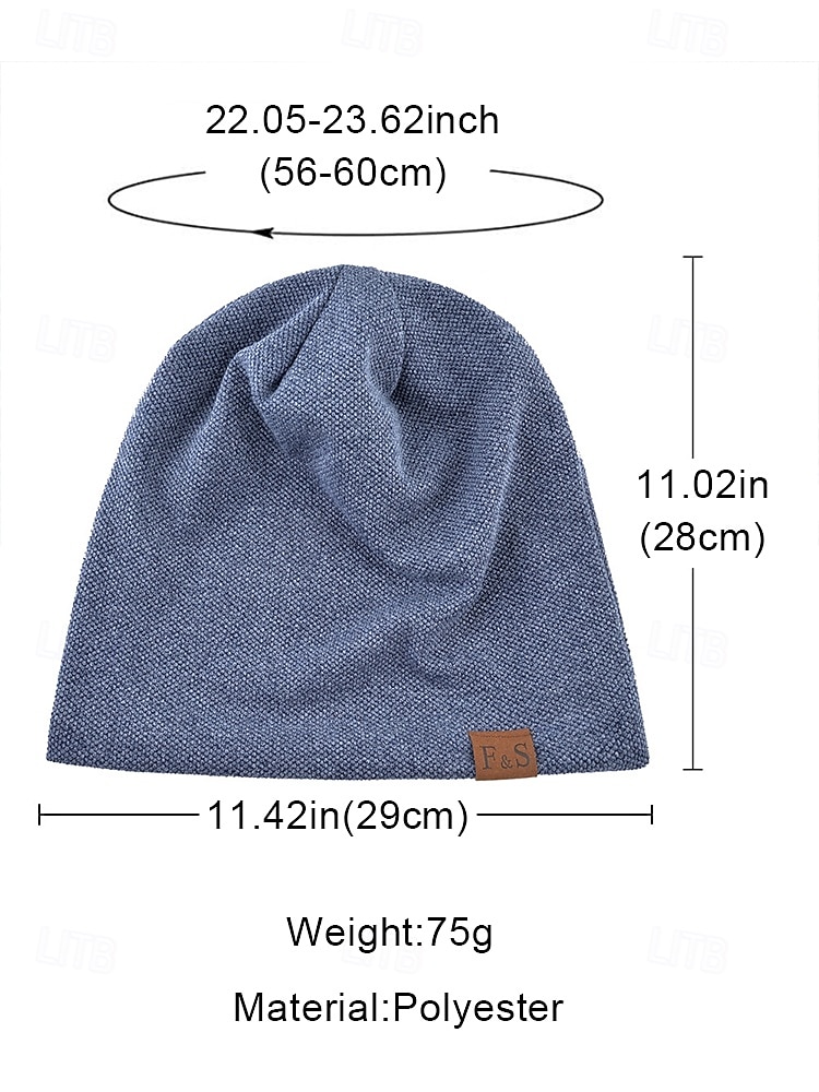 мужская повседневная шапка-бини с широкими полями – мягкая и удобная вязаная шапка с кожаной этикеткой, модный стиль для любого сезона, повседневной носки и активного отдыха 2026 - $11.99 –P9