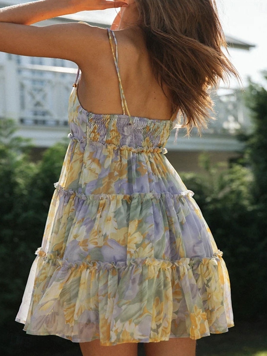 Per donna Mini abito Abito linea A Abito in tulle Abito sottoveste Abito a spalle scoperte Festa Compleanno Feste Compleanno Standard Pop art Senza maniche Con bretelline Giallo Rosa Blu Azzurro cielo del 2025 a $31.99 –P7