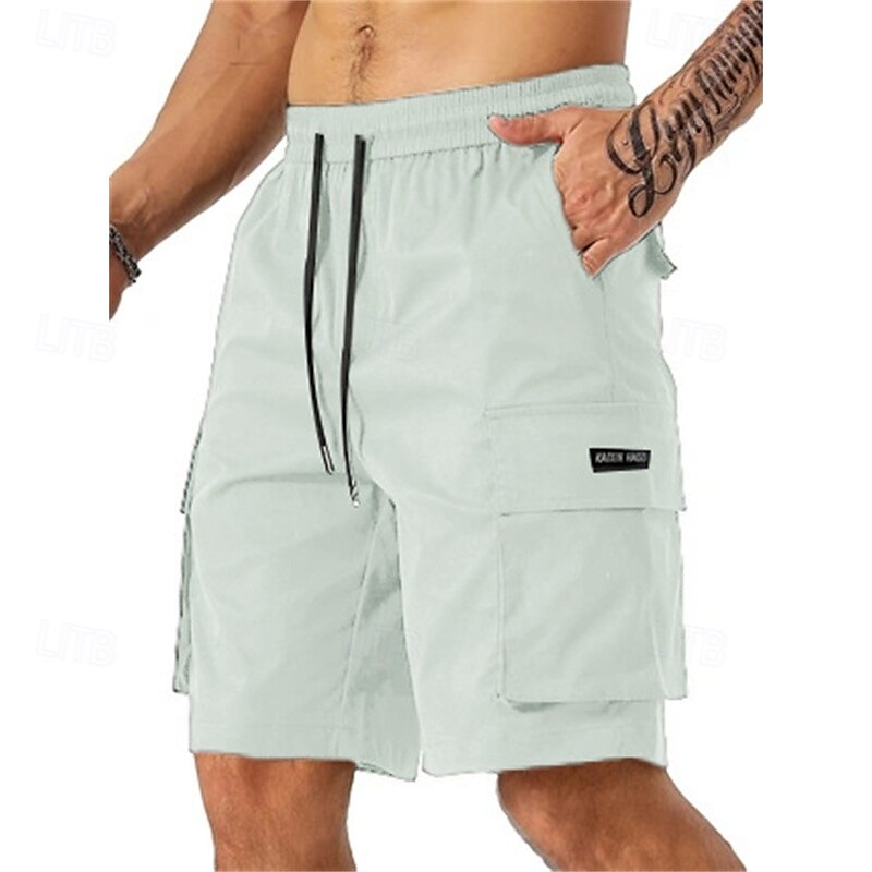Homens Bermuda Cargo Calção Shorts de verão Com Cordão Cintura elástica Bolso multi Tecido Conforto Vestível Comprimento do joelho Ao ar livre Esporte Diário Moda Casual Preto Verde Claro de 2025 por $18.99 –P15
