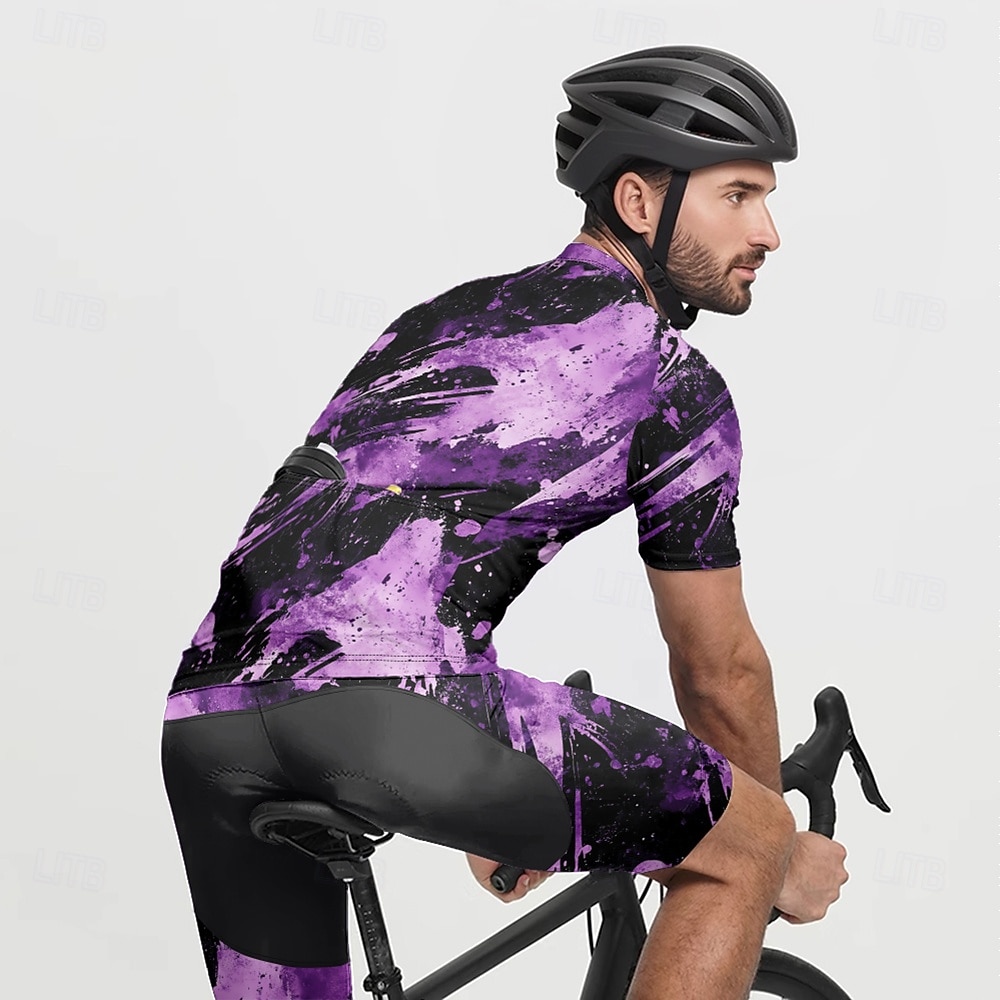 Homme Maillot et Cuissard Velo Cyclisme Manche Courte VTT Vélo tout terrain Cyclisme sur route Été Printemps Automne Violet Pourpre foncé Graffiti Vélo Fermeture Éclair Frontale Évacuation de la de 2026 ? $47.99 –P16