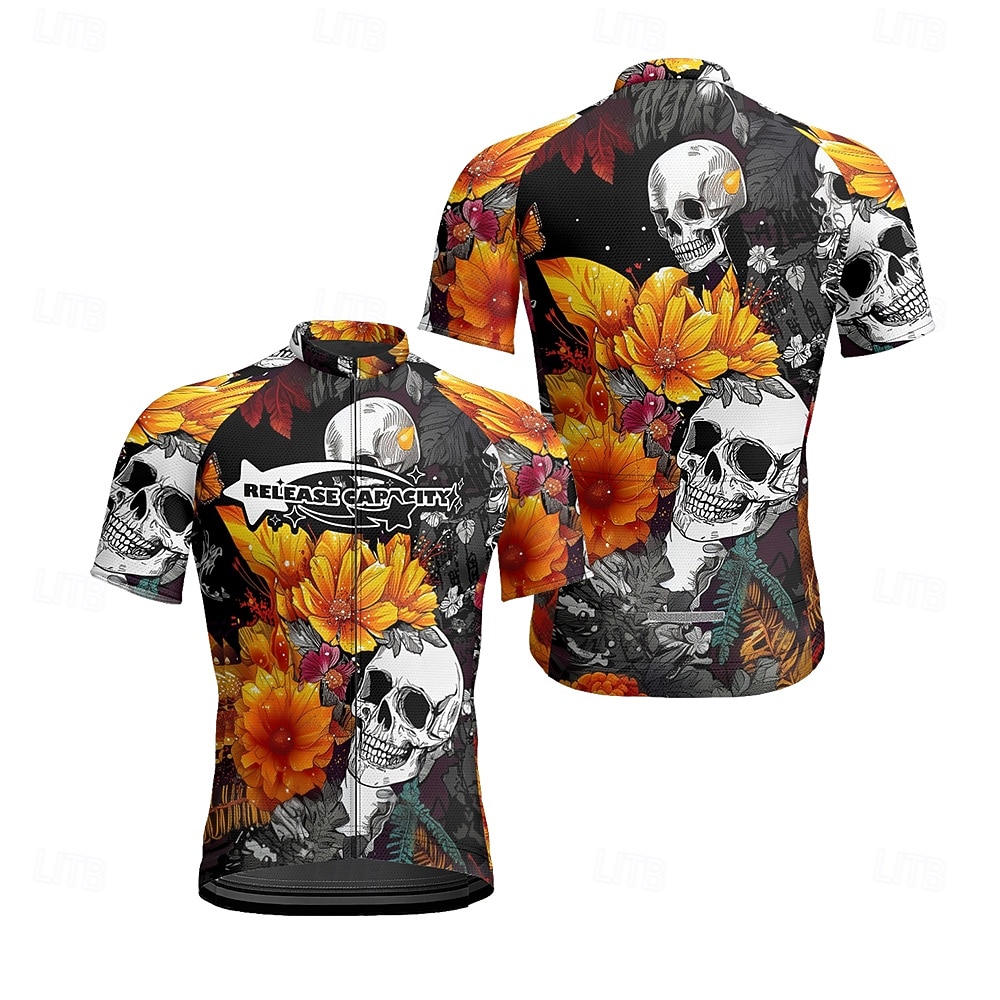 Homme Maillot de cyclisme Crâne Manche Courte Cyclisme T-shirt Maillot avec 3 poches arrière VTT Vélo tout terrain Séchage Rapide Design Anatomique Évacuation de l'Humidité Respirant Des sports Noir de 2025 ? $25.99 –P14