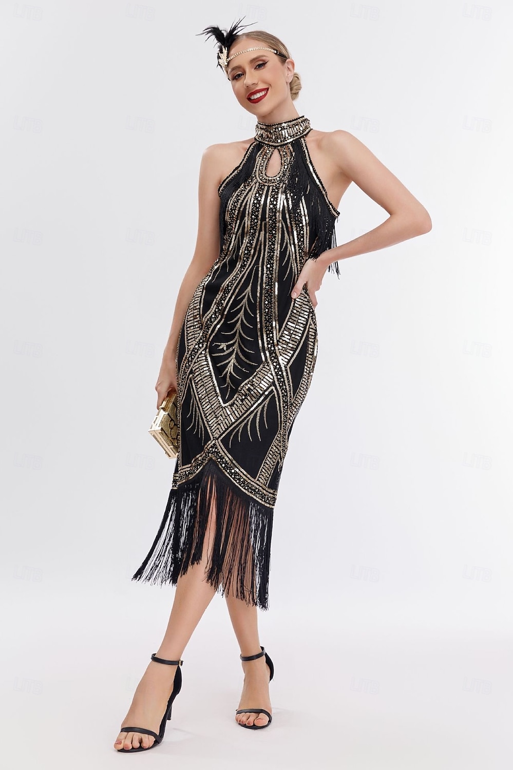 1920s halter neck dress Roaring 20s 1920s Midi Dress Flapper Dress Christmas Party Dress Sleeveless  The Great Gatsby Sequins Tassel Fringe Heart Halter Neck Fancy Dress  Women's Carnival Masquerade Prom Evening Party Wedding 2026