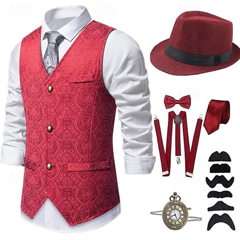 Anni 1920 Ispirato al vintage Il grande Gatsby Costume da festa Mascherata Set di accessori Senza maniche Stampa Senza colletto Costume Per uomo Halloween Festa & Sera Casual Quotidiano Cravatta del 2026 a $51.99 –P8