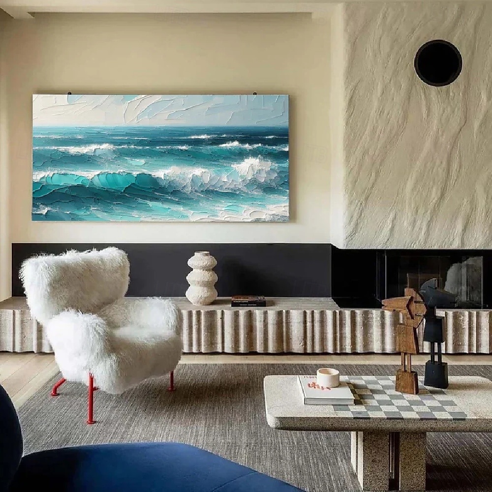 dipinto a mano paesaggio marino blu oceano dipinto a olio costiero arte murale dipinta a mano paesaggio marino spiaggia astratto dipinto su tela per soggiorno enorme paesaggio marino extra large del 2025 a $116.99 –P4