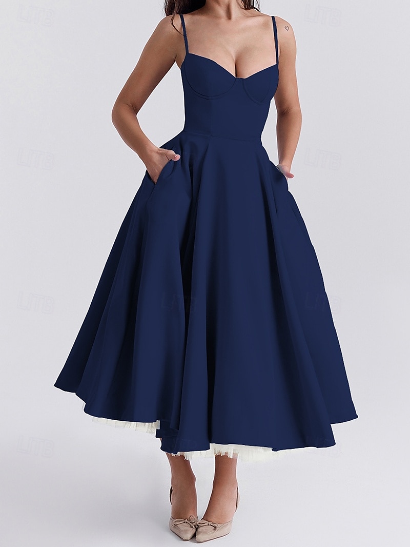 Retro Vintage 1950s Midi Dress Flare Dress Spaghetti Strap Corset Solid Color A-Line Women's Masquerade Wedding Vacation Tea Party Adults' Dress 2025 - $36.99 –P15