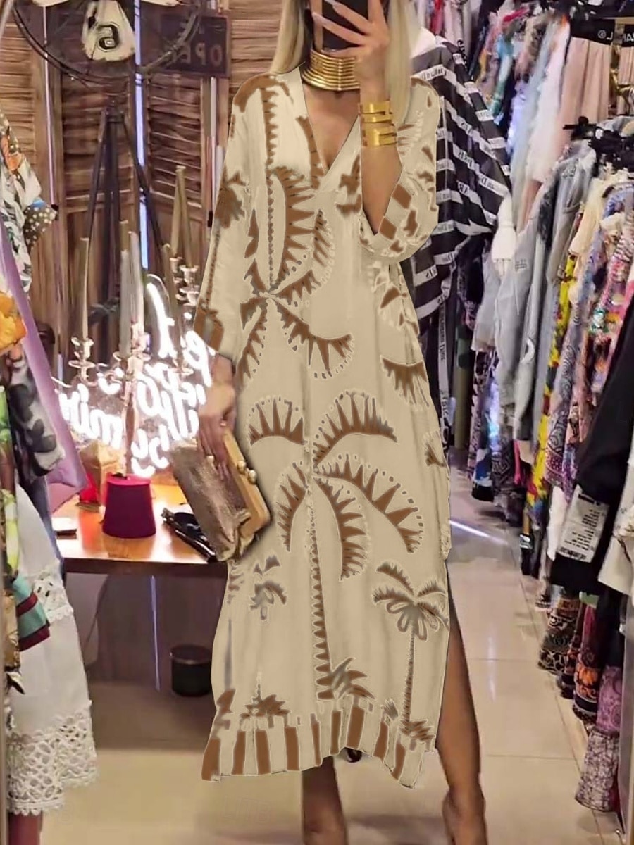 Damen Midikleid Casual kleid A Linie Kleid Boho-Kleid Stilvoll Brautkleider schlicht Urlaub Täglich Regular Fit Graphic 3/4 Ärmel V Ausschnitt Rosa Khaki Armeegrün Sommer 2025 - $28.99 –P5