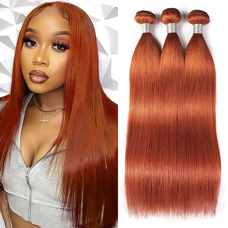 Brazilian Hair Human Hair Ginger Straight Hair 3 Bundle Human Hair Orange Color 12-28 Inches 2026 - $199.99 –P1