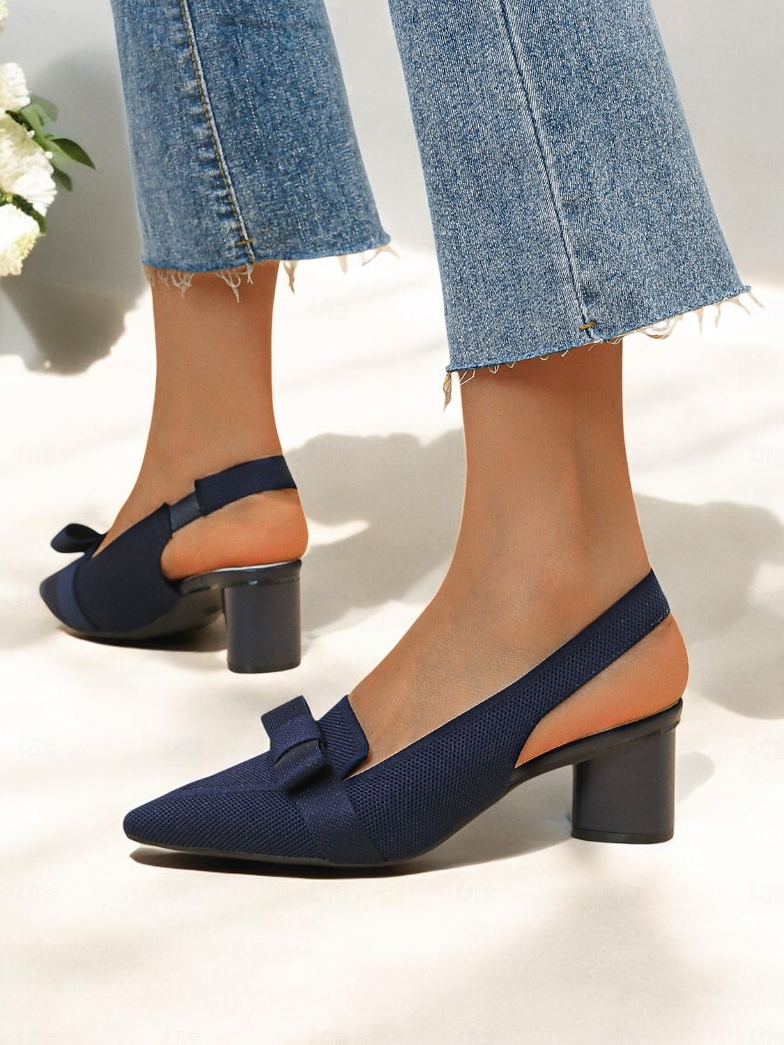 slingback sarok masnival, flyknit hálós felsőrésszel és blokksarkúval elegáns irodai viselethez és esti rendezvényekhez 2025 - $34.99 –P3