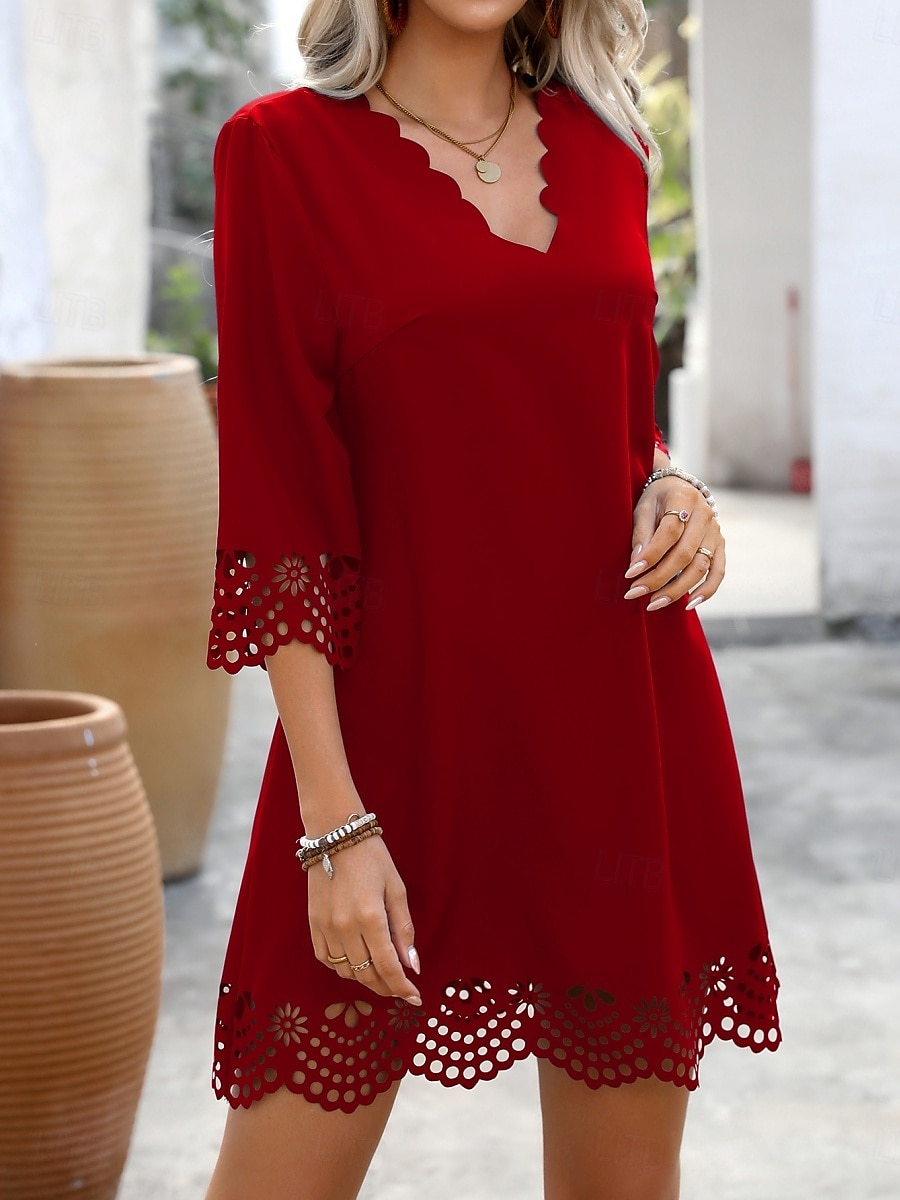 Damen Minikleid schwarzes kleid Freizeitkleid Cocktailkleid Abendkleid Basic Lässig Urlaub Täglich Normale Passform Einfach Dreiviertelarm V Ausschnitt Schwarz Rote Blau Sommer 2025 - $22.99 –P7