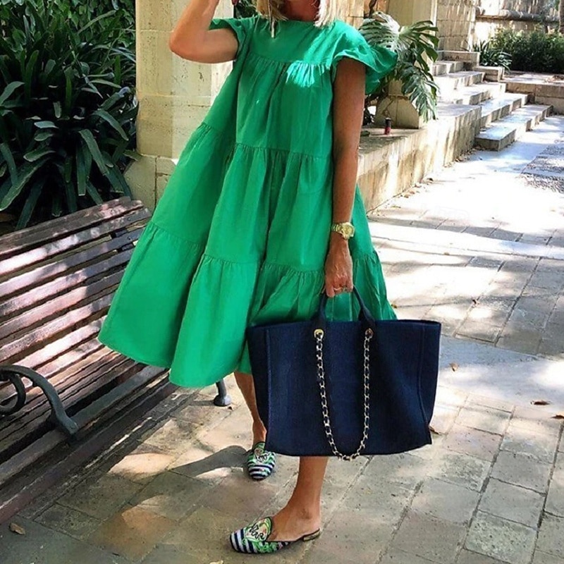 Women's Mini Dress White Dress Casual Dress Summer Dress Fashion Flare Cuff Sleeve Outdoor Party Holiday Regular Fit Plain Short Sleeve Crew Neck White Red Green Summer Spring 2026 - $18.49 –P2