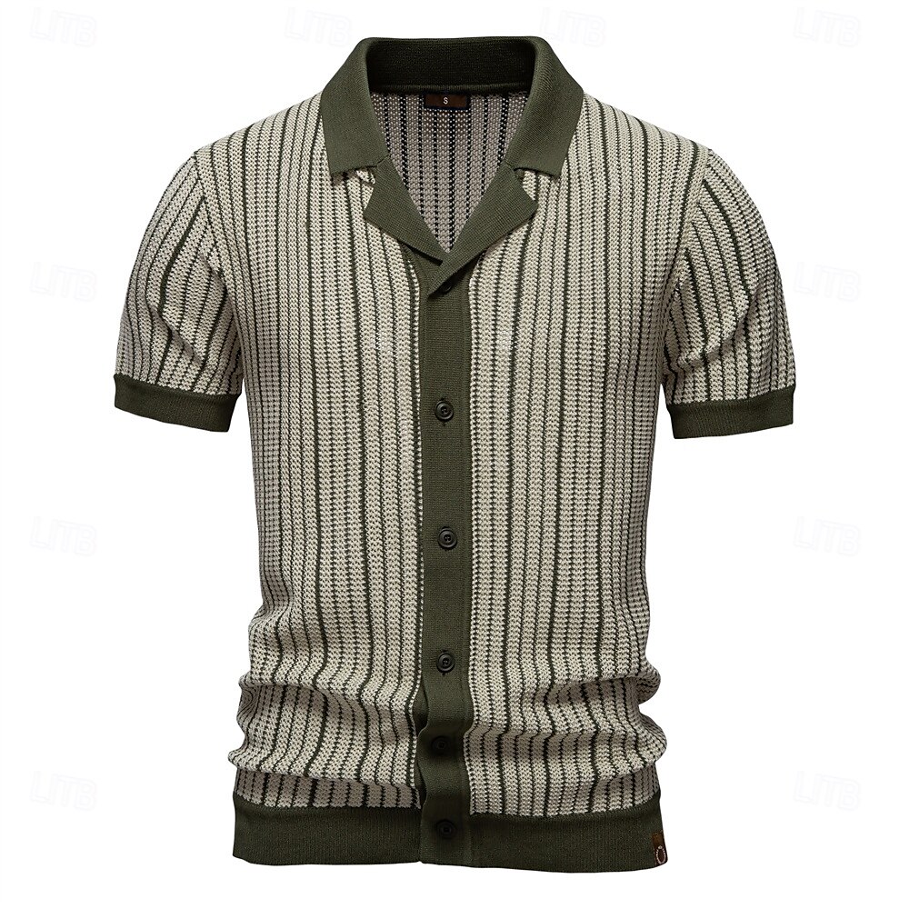 Męskie Gra polo Dzianina polo Formalny Praca Wieczorne Krótki rękaw Prążki Pionowe paski Stripe-Trim Pasek Wiosna Zielony Khaki Gra polo 2025 - $30.99 –P10