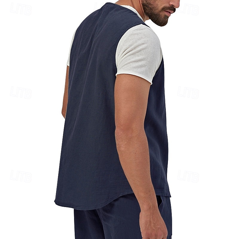 בגדי ריקוד גברים וסט Gilet אפוד פשתן חופשה יומי פגישה (דייט) אופנתי יום יומי קיץ אביב כפתורים כיס פשתן נוח אחיד חזה יחיד כפתור יחיד צווארון V רגיל שחור צהוב ירוק בהיר כחול נייבי אֵפוֹד 2025 - $23.99 –P6