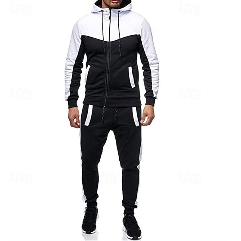 Homens Conjunto de treino Moletom Full Zip Hoodie Moletom com capuz e calças Conjunto de roupas Capuz Com Capuz Ao ar livre Diário Esportes Bolsos Com Cordão 2 Peças Bloco de cor Preto Branco Vermelho de 2025 por $27.99 –P15